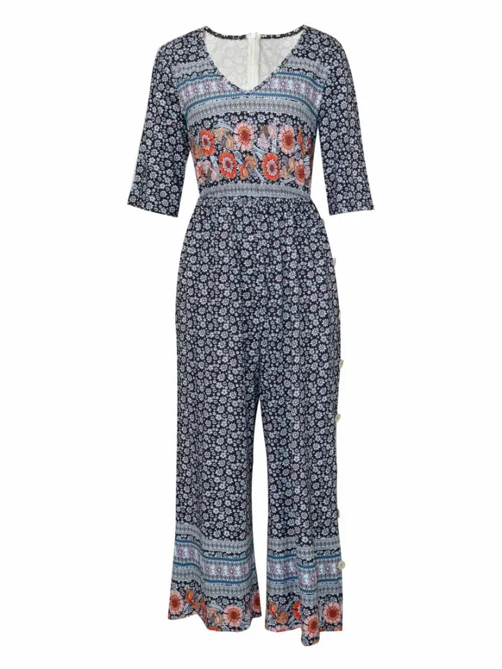 Nerina - Vintage Boho Salopetă Cu Floral Imprimare
