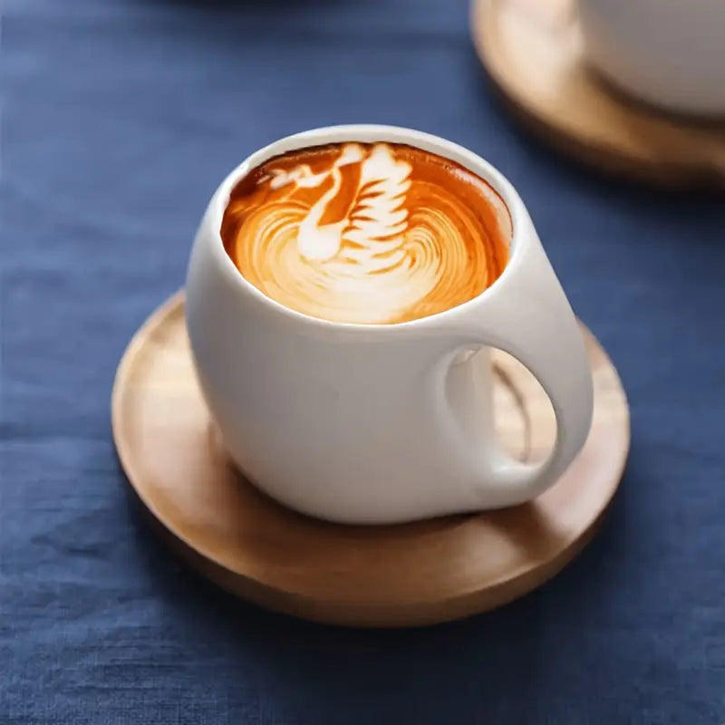 ClayHaven - Cană De Cafea Din Ceramică Cu Farfurie Din Lemn