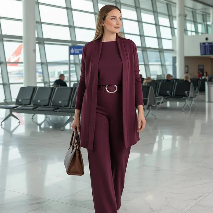 Zivara - Set Elegant Din 3 Piese cu Cardigan Lung, Top și Pantaloni