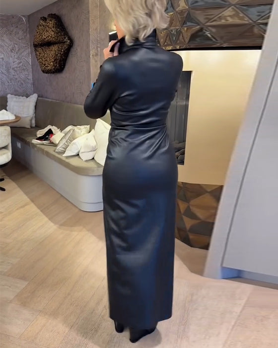 Laila - Rochie Elegantă Din Piele PU Cu Fermoar