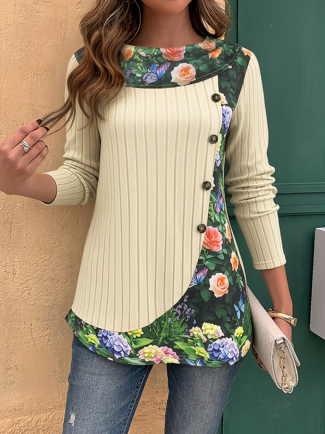 Lizeth - Tricou Cu Mâneci Lungi Și Guler Rotund