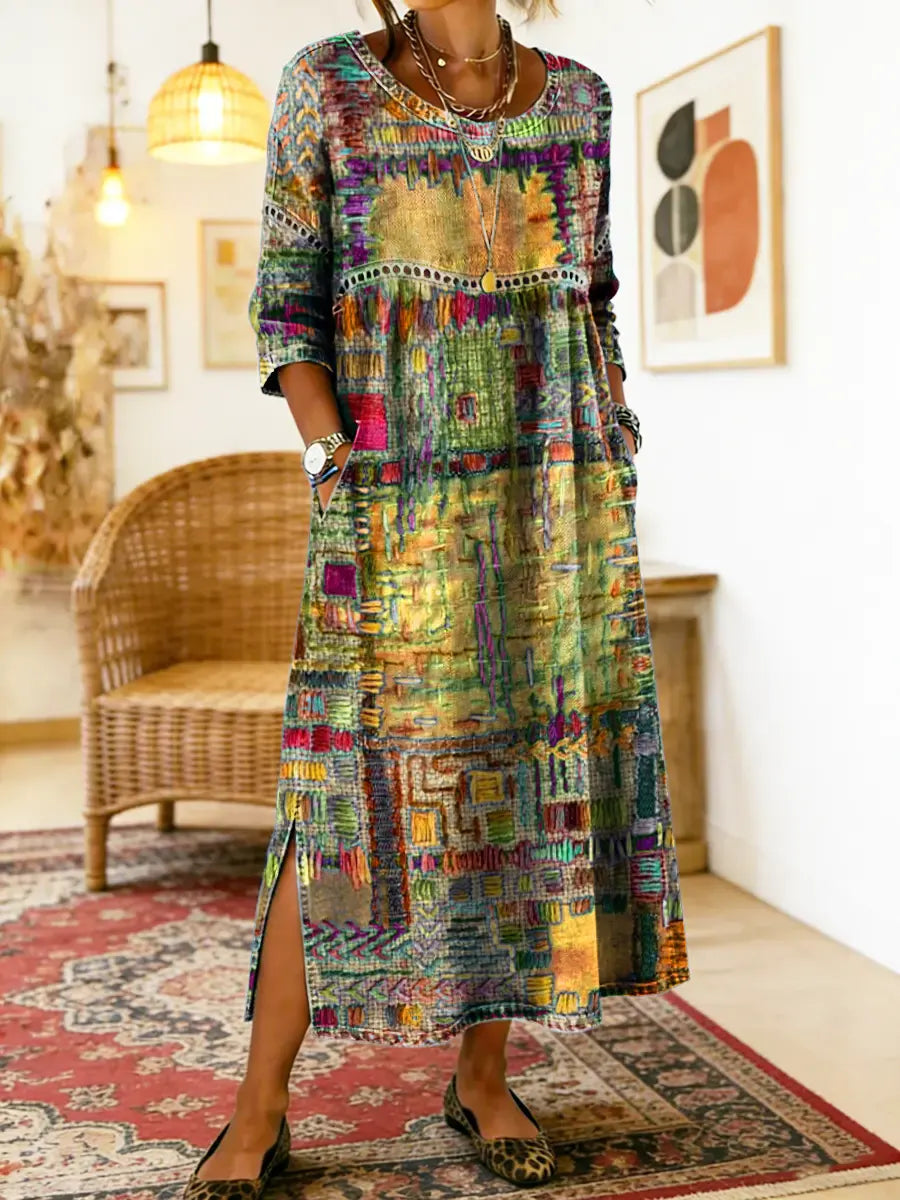 Nihada - Rochie Midi Artistică Evazată