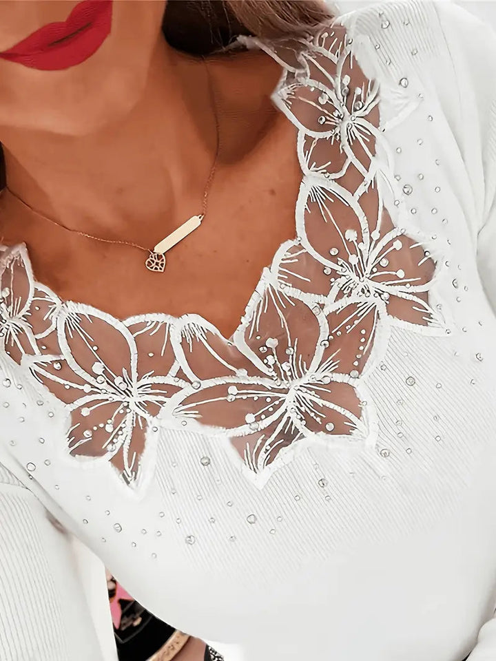 Nizara - Bluză Elegantă cu Decolteu în V și Dantelă