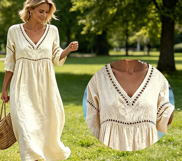 Mikela - Rochie MIDI Cu Decupaj În V Și Tiv Decupat