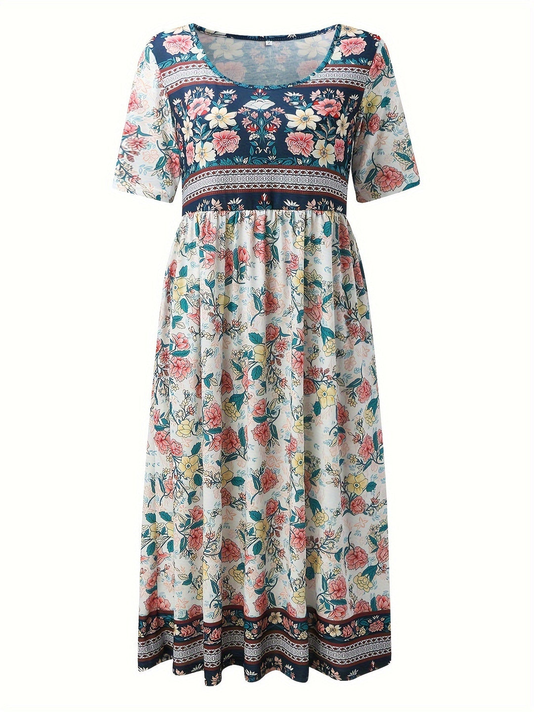 Jeeni - Rochie Cu Mâneci Scurte Si Smprimeu Floral
