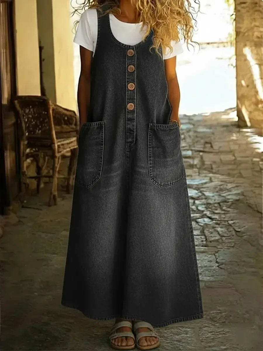 Yveta - Rochie Casual din Bumbac denim fără Mâneci