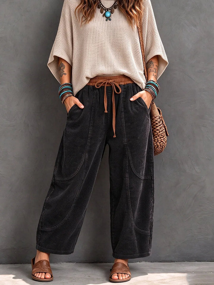 Lenka - Pantaloni Casual Din Velur Cu Elastic