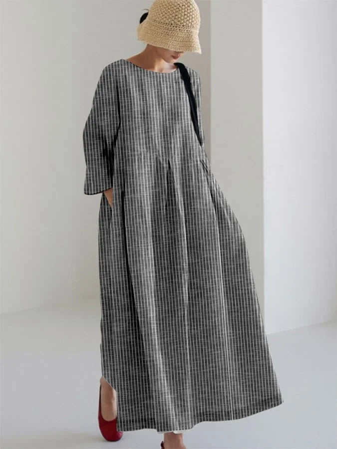 Olivia – Rochie Vintage Cu Dungi și Croială Lejeră