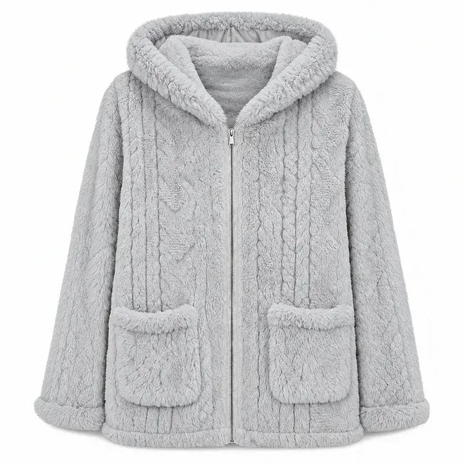 Nazija - Cardigan Casual Din Pluș, Cu Glugă