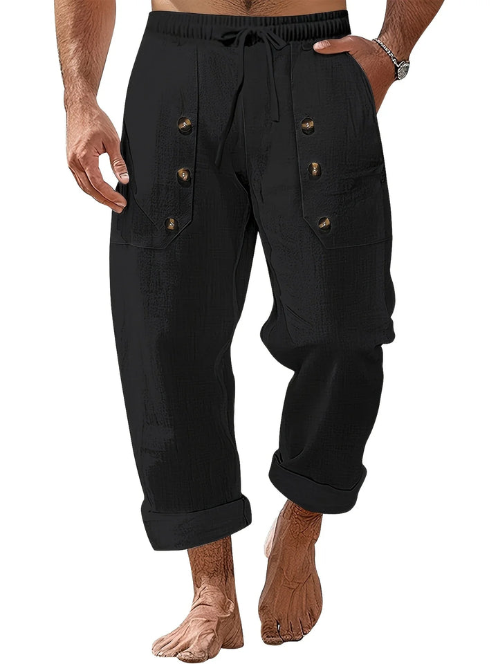 Beslan - Pantaloni Eleganți Cu Croi Drept Si Nasturi Aurii