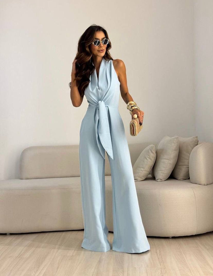 Kamwi - Salopetă Elegantă Cu Decolteu Drapat Și Pantaloni Largi