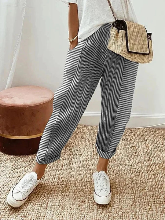 Stefana - Pantaloni din Bumbac cu Dungi