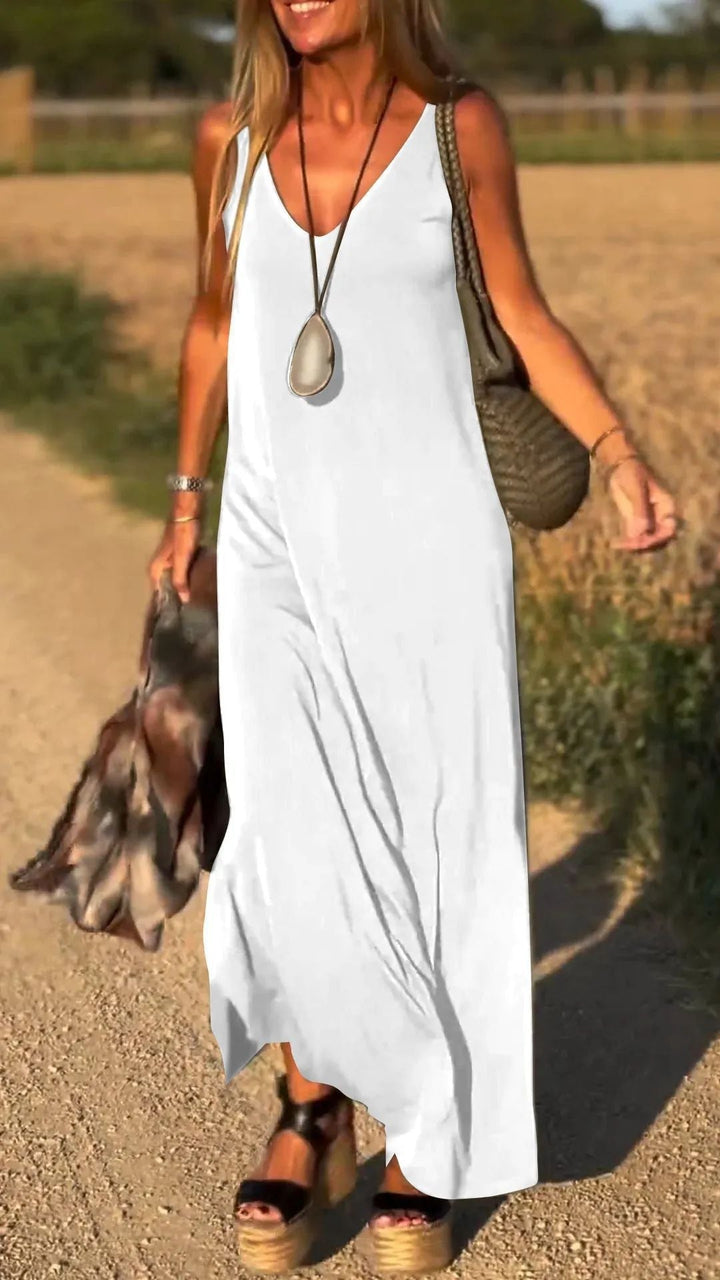 Evelyne - Rochie Lungă Fără Mâneci, Elegantă