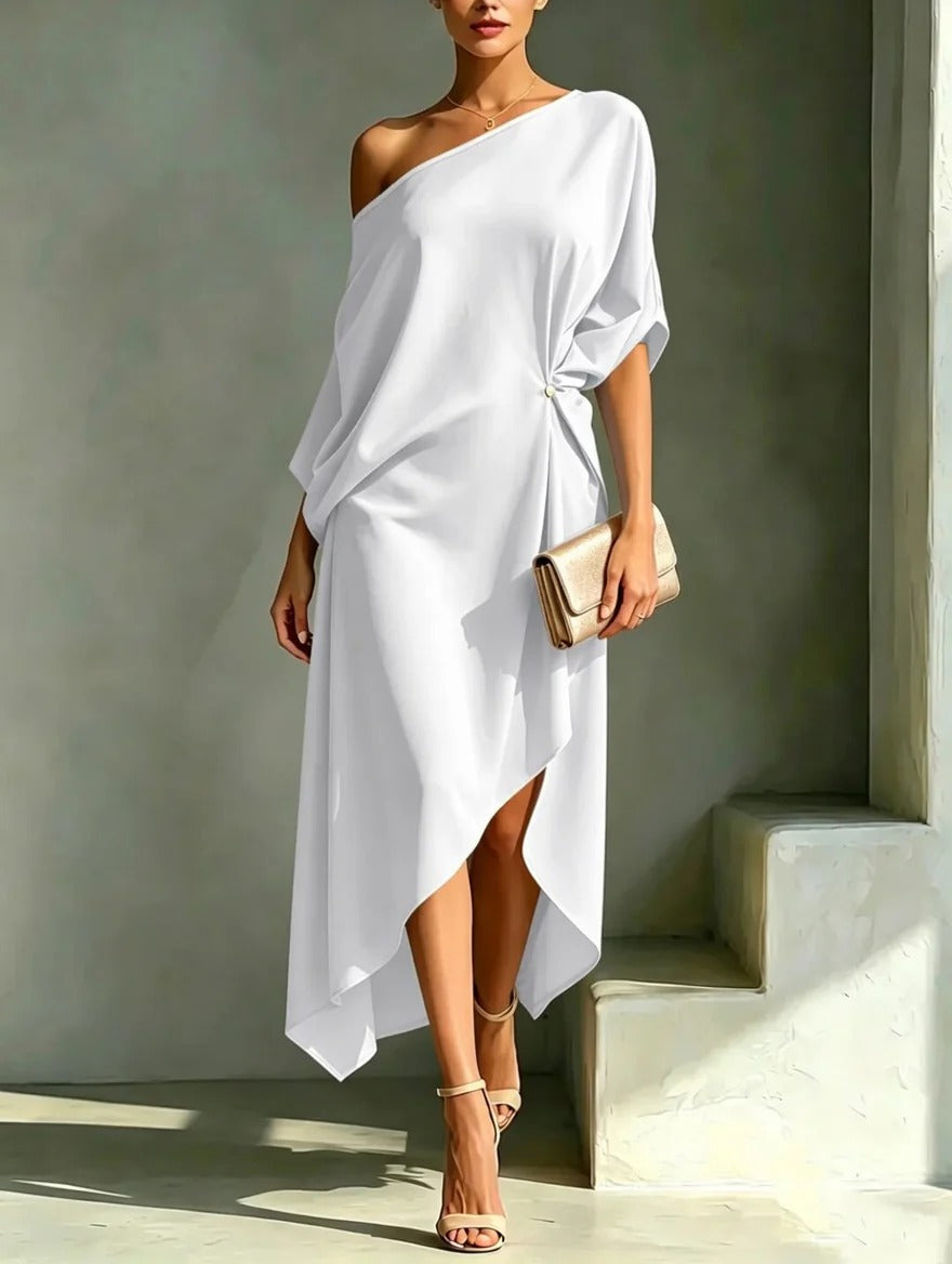 Elonia - Rochie Midi Asimetrică Cu Umerii Goi