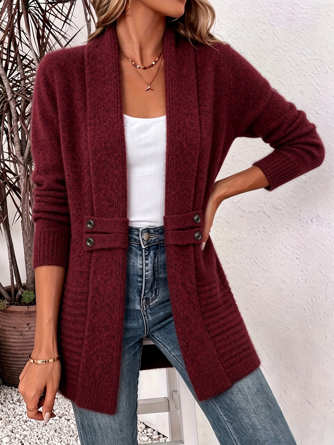 Linsey - Cardigan Elegant Cu Partea Din Față Deschisă