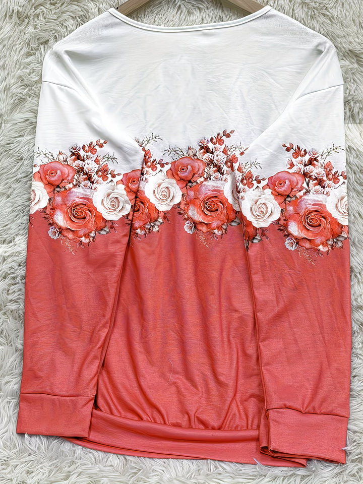 Shlomina - Hanorac Cu Imprimeu Trandafir și Fermoar Pe Jumătate
