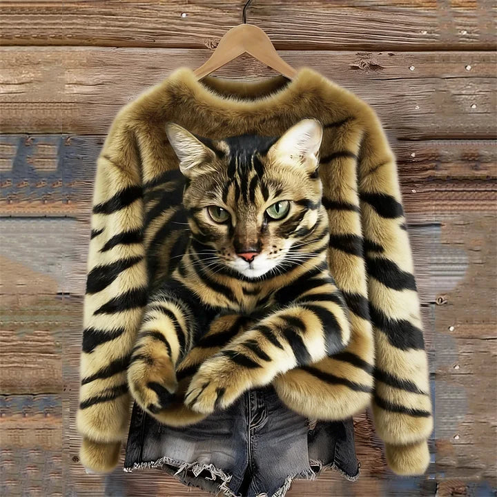 Jules - Hanorac Moale Din Pluș Cu Model Tabby și Tigru