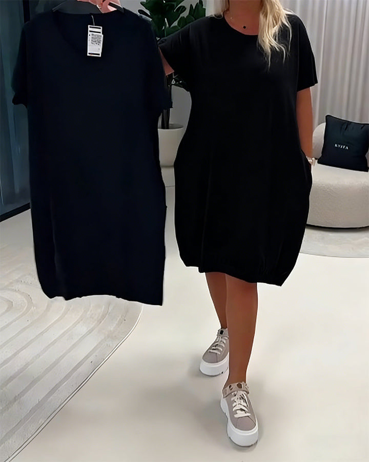 Pretty - Rochie cu Mâneci Scurte și Decolteu Rotund