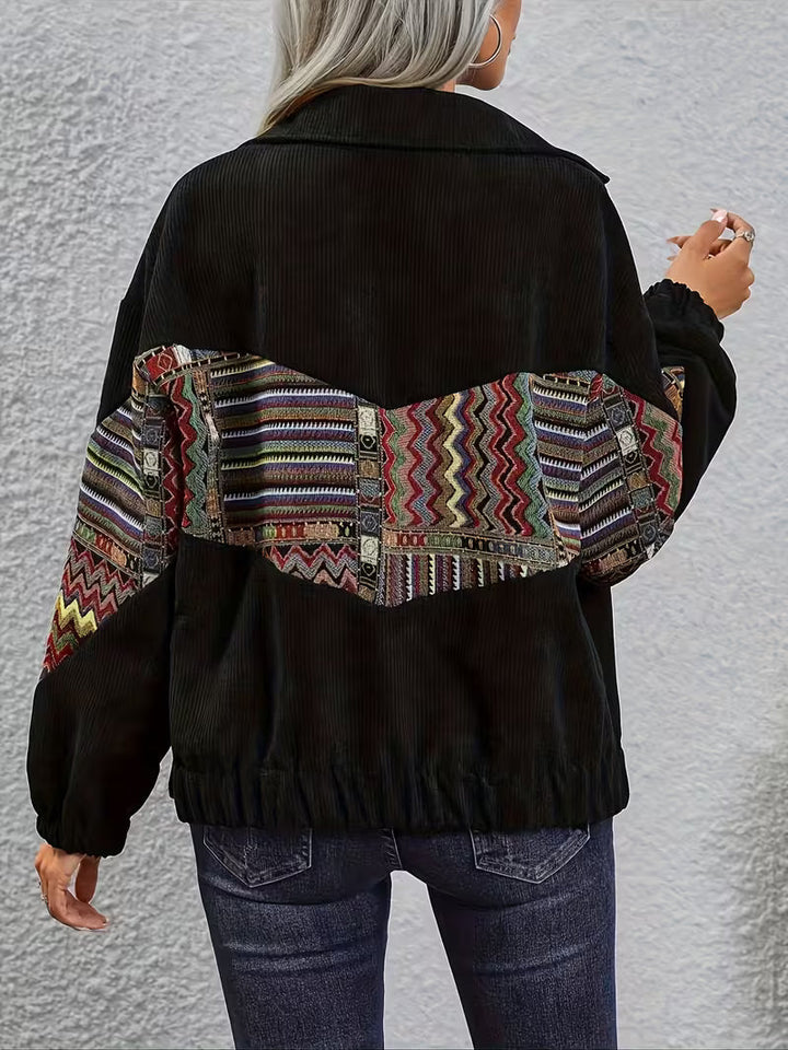 Denyque - Jachetă cu Patchwork Geometric Multicolor și Revere
