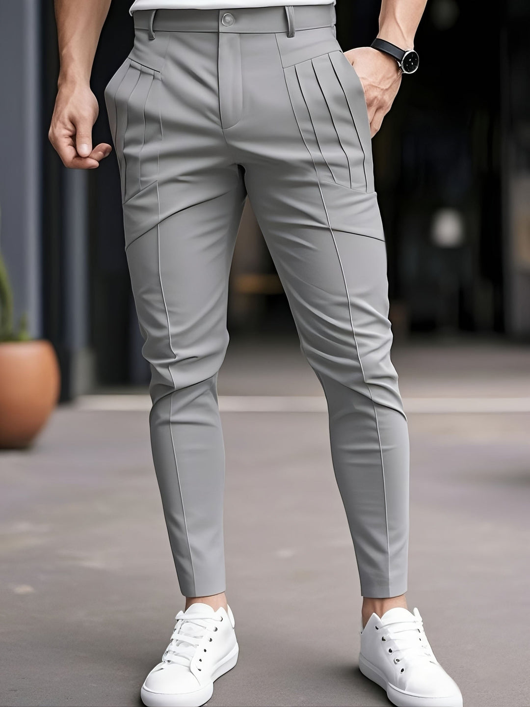Alexey - Casual Slim Fit Pleated Pant Slant Pocket
