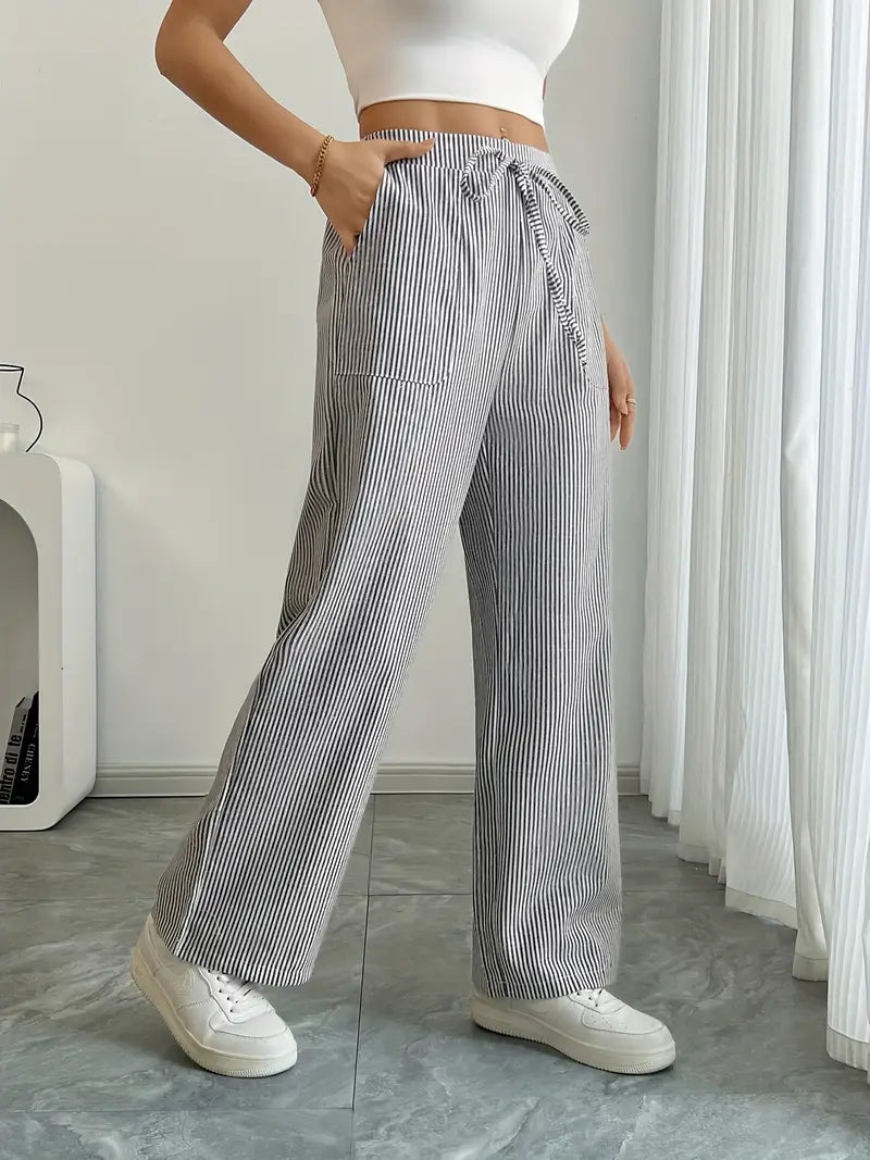 Alina - Pantaloni Eleganți cu Dungi și Buzunare
