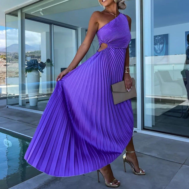 Breena - Rochie Maxi Elegantă Cu Un Umăr Plisată