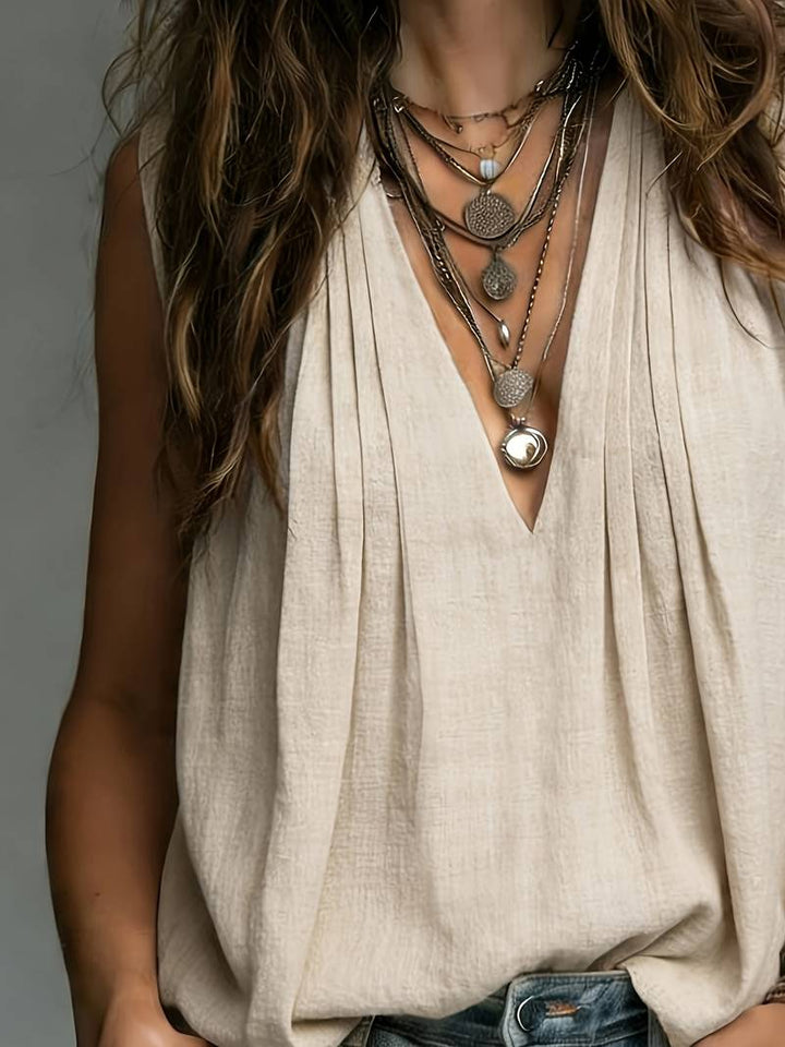 Reem - Sleeveless Pleated Loose fit Blouse