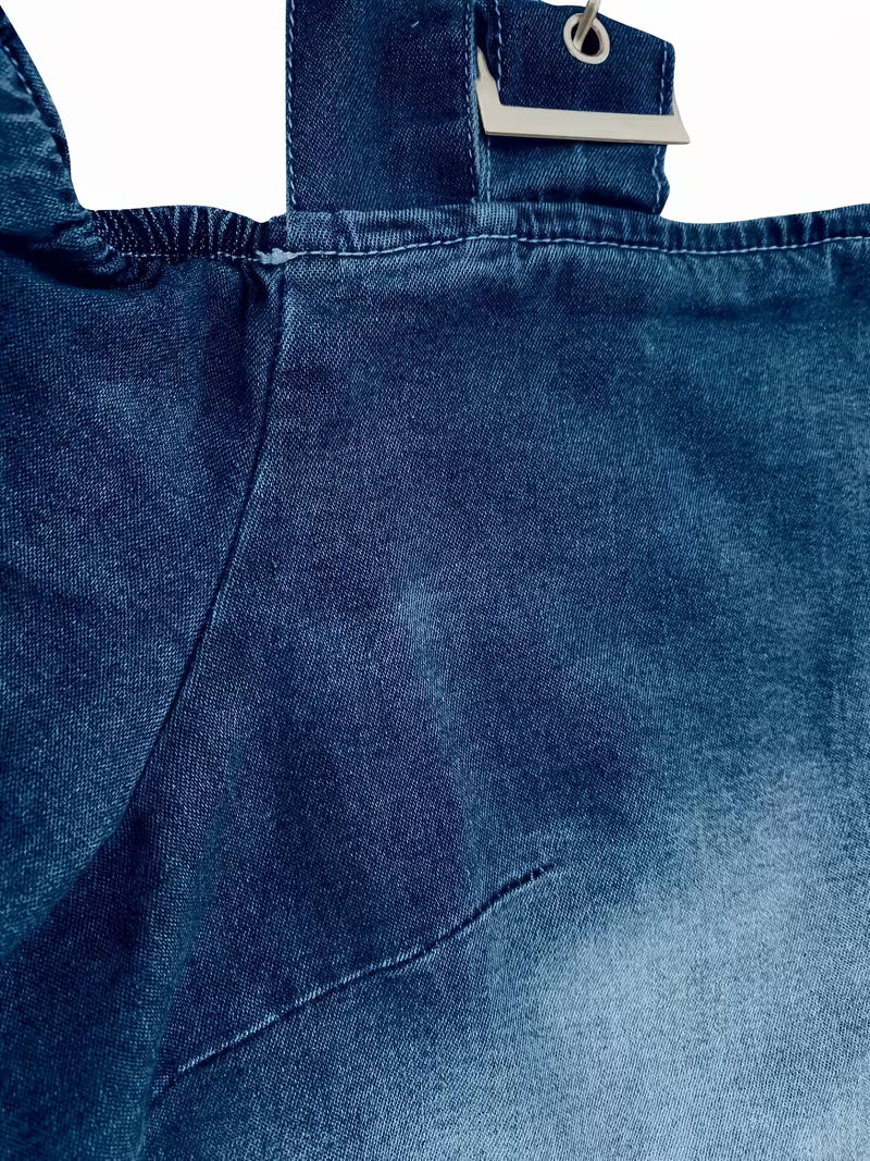 Kenya - Bluză din Denim cu Umerii goi și Mâneci Scurte