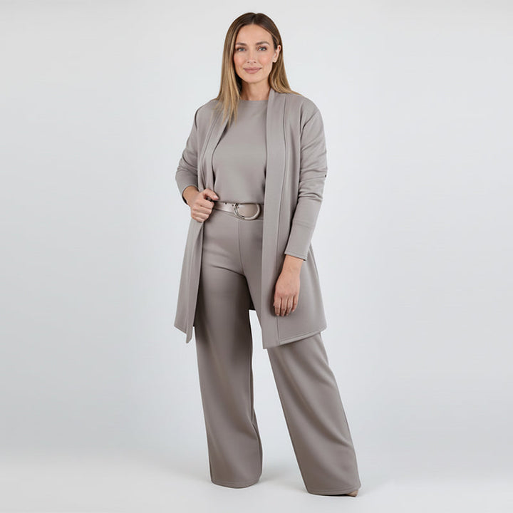 Dorren - Set Elegant Din 3 Piese Cu Cardigan Lung, Top și Pantaloni