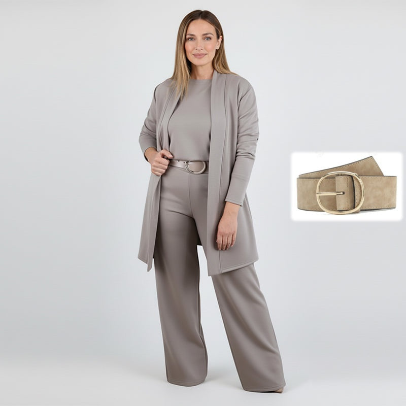 Dorren - Set Elegant Din 3 Piese Cu Cardigan Lung, Top și Pantaloni