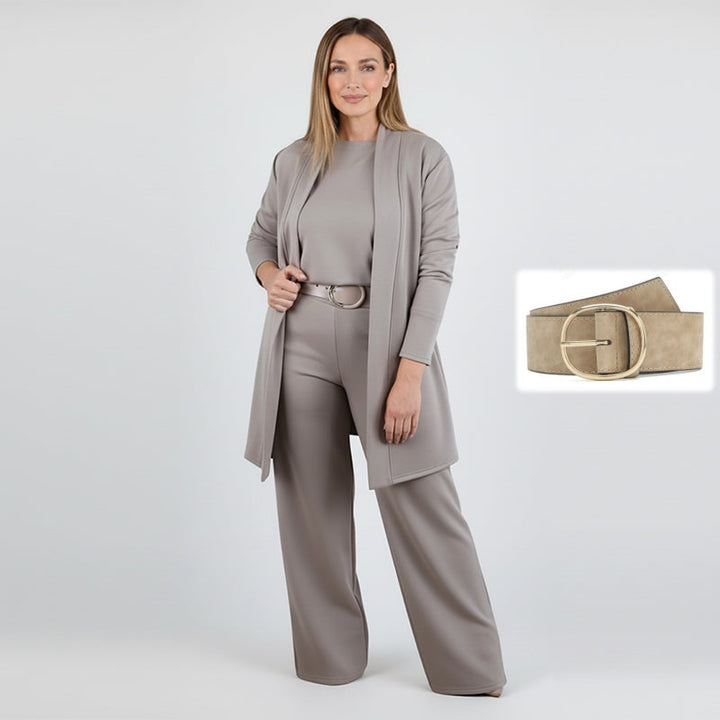 Dorren - Set Elegant Din 3 Piese Cu Cardigan Lung, Top și Pantaloni