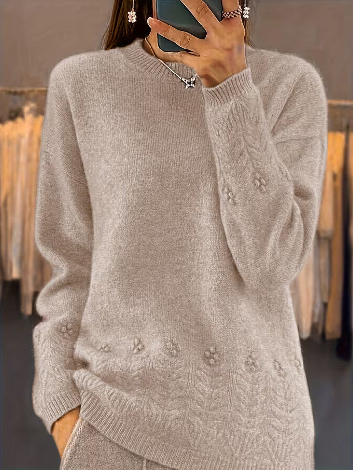 Ghizala – Pulover Cu Guler Rotund, Din Tricot Cu Imprimeu Floral