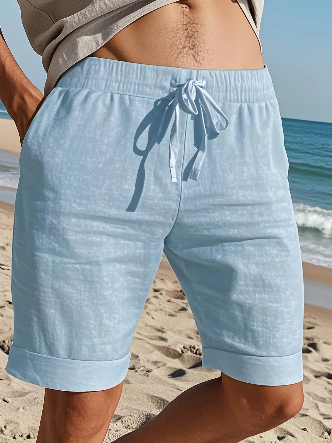 Callan - Pantaloni Scurți Casual Din In Cu Buzunar