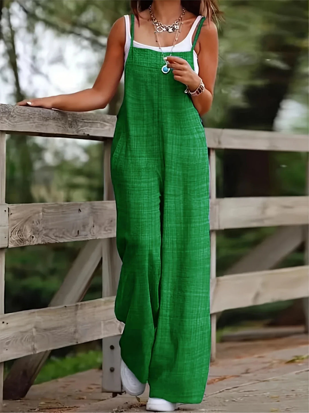 Annia - Salopetă Casual Cu Picioare Largi Si Buzunare