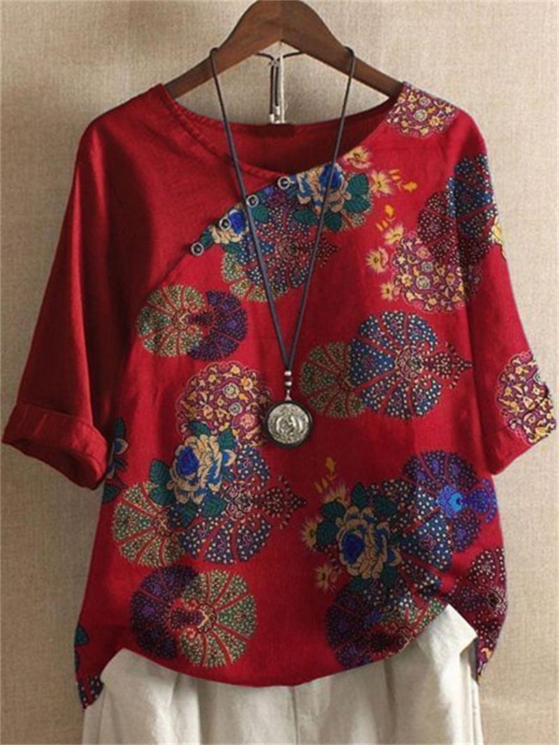 Adoria - Bluză Cu Imprimeu Floral Boho și Nasturi