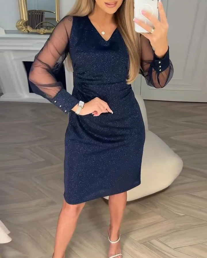 Irisa - Rochie Midi Patchwork Strălucitoare