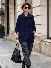 Lenneke - Jachetă Oversized cu Guler Asimetric și Buzunare