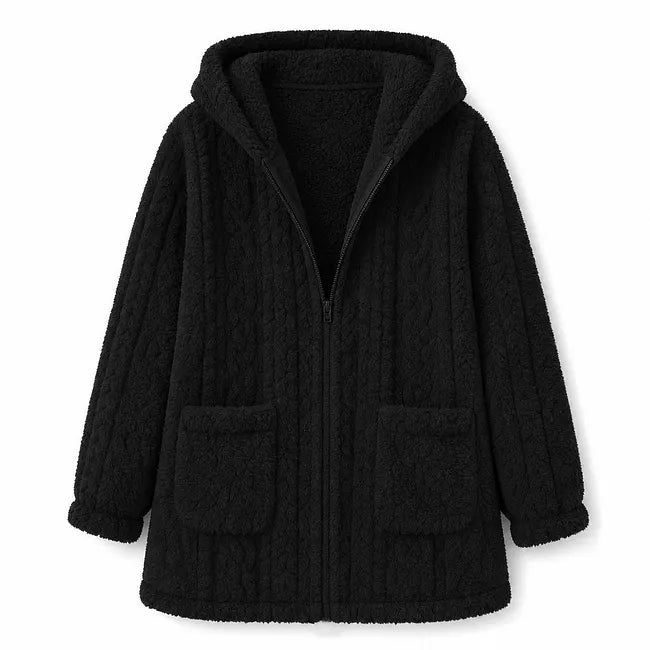 Nazija - Cardigan Casual Din Pluș, Cu Glugă