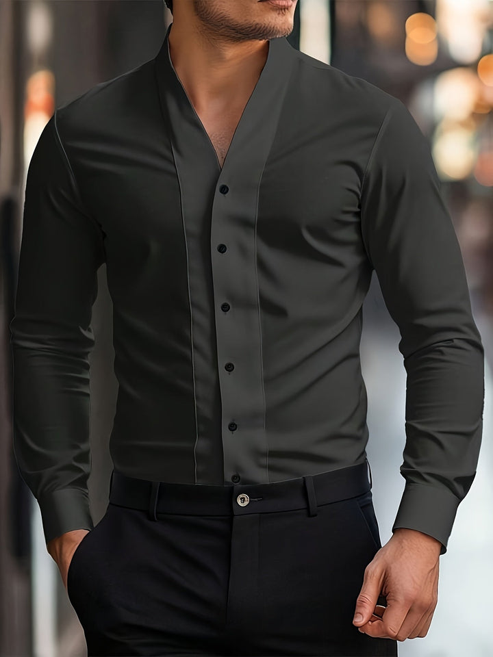 Almasbek - Cămașă Cu Mâneci Lungi Croială Slim Fit Și Decolteu În V