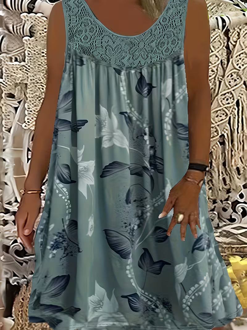 Samudri - Rochie Lungă Largă Fără Mâneci cu Guler Rotund