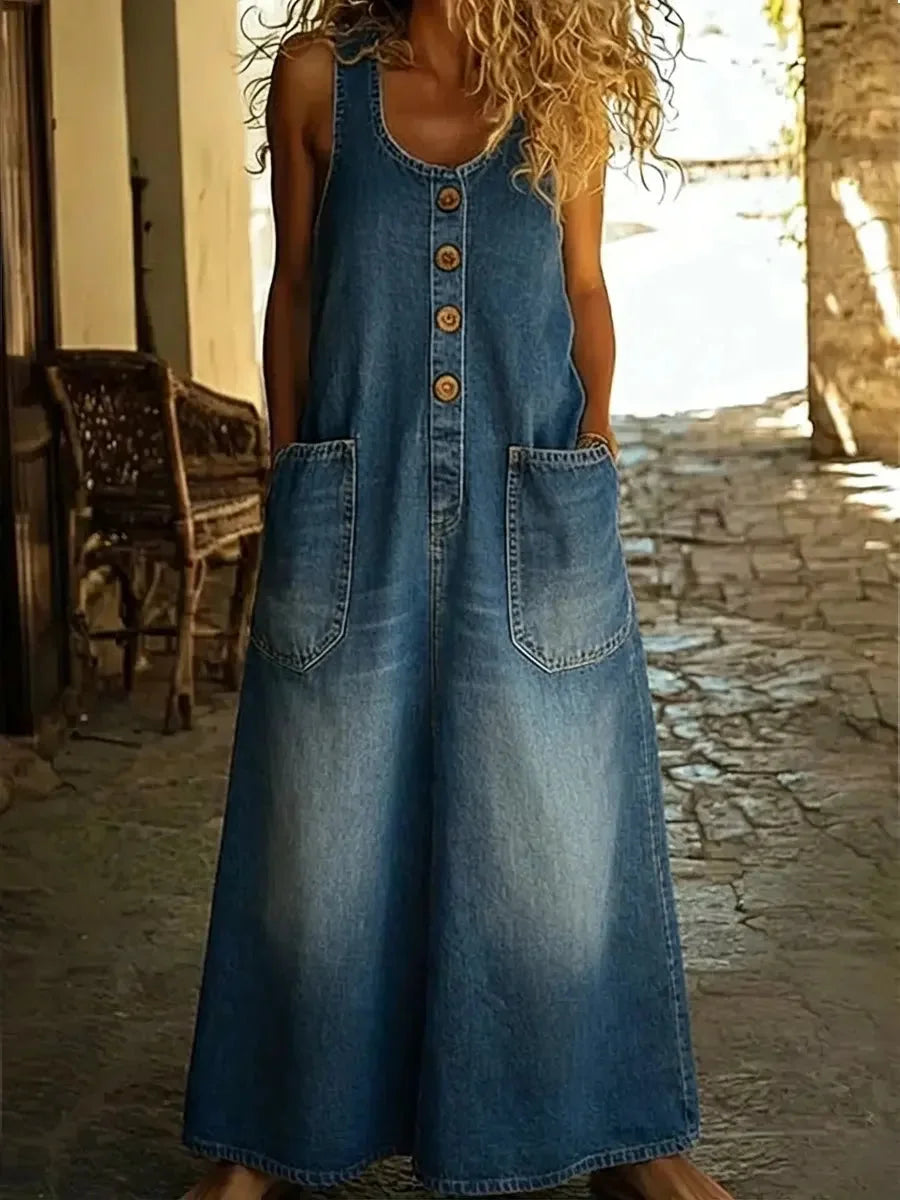 Yveta - Rochie Casual din Bumbac denim fără Mâneci