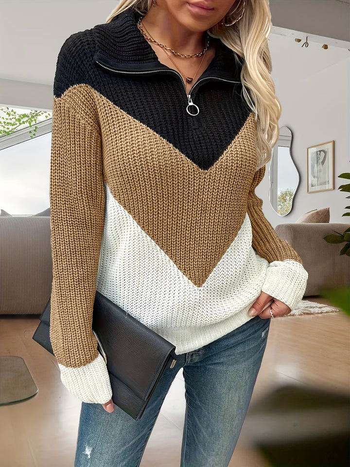 Fagina – Pulover Elegant Tricotat, Cu Fermoar PE Jumătate