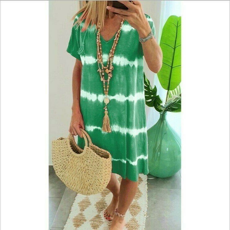 Karlaa - Rochie Largă De Vară Cu Dungi În Stil Batik