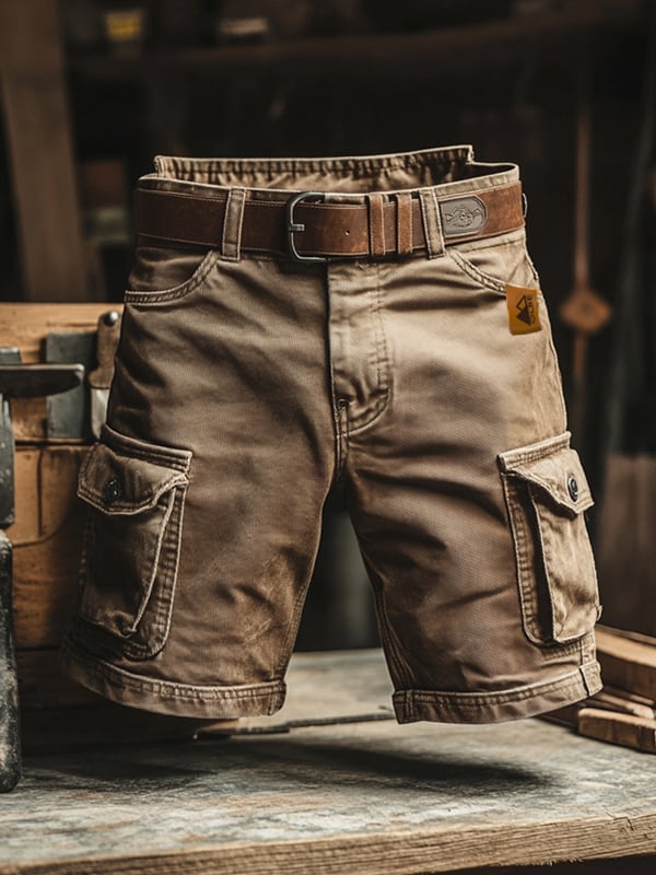 Pantaloni Scurți Multifuncționali Pentru Bărbați în Stil Retro Din Material Ripstop Pentru Activități în Aer Liber
