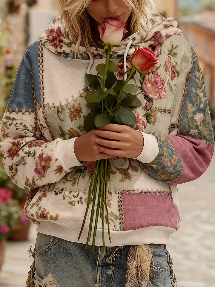 Norella - Bluză Cu Mâneci Lungi Și Glugă, Cu Imprimeu Floral În Stil Patchwork