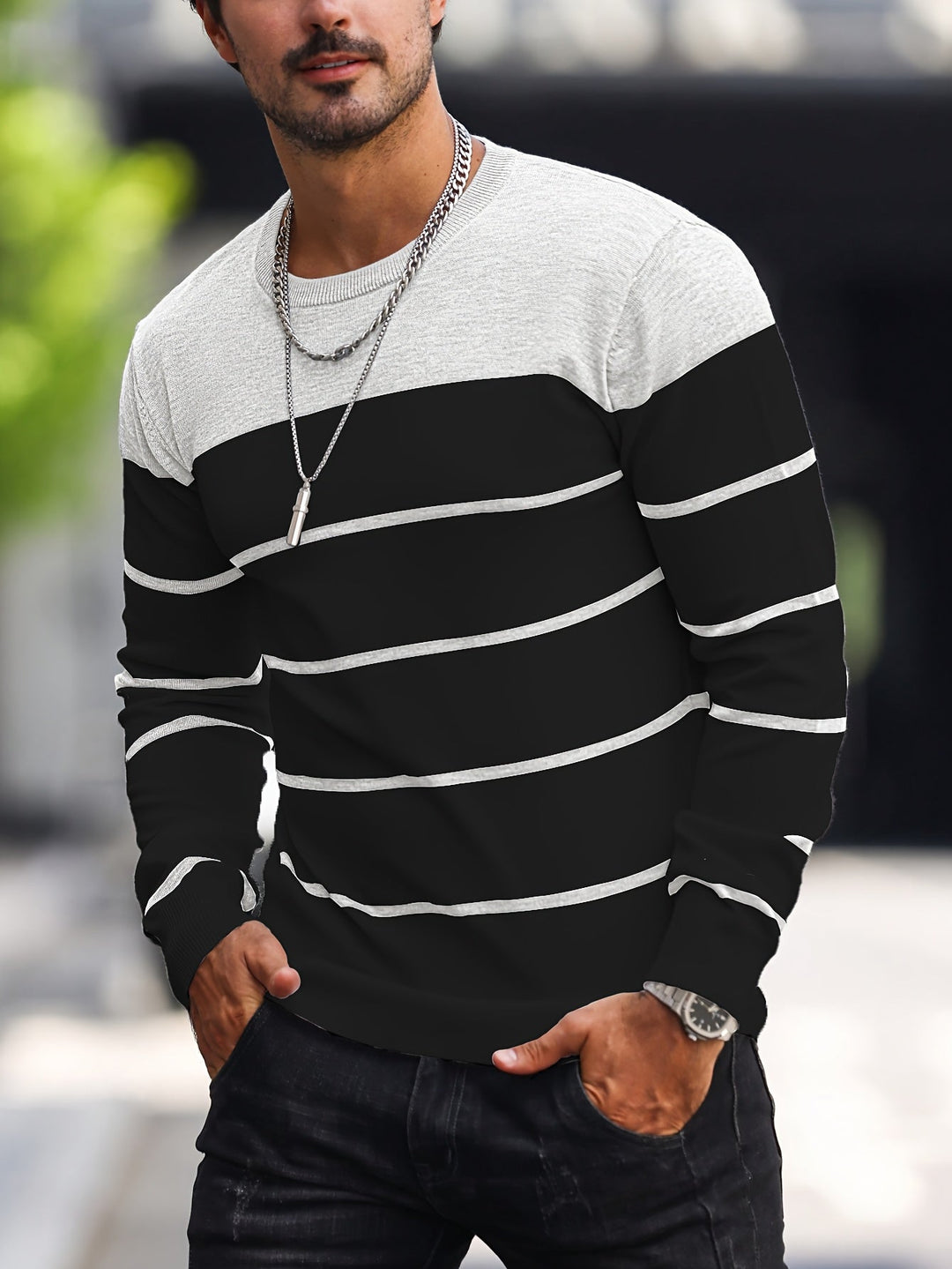 Michiel - Pulover Casual cu Dungi și Mâneci Lungi