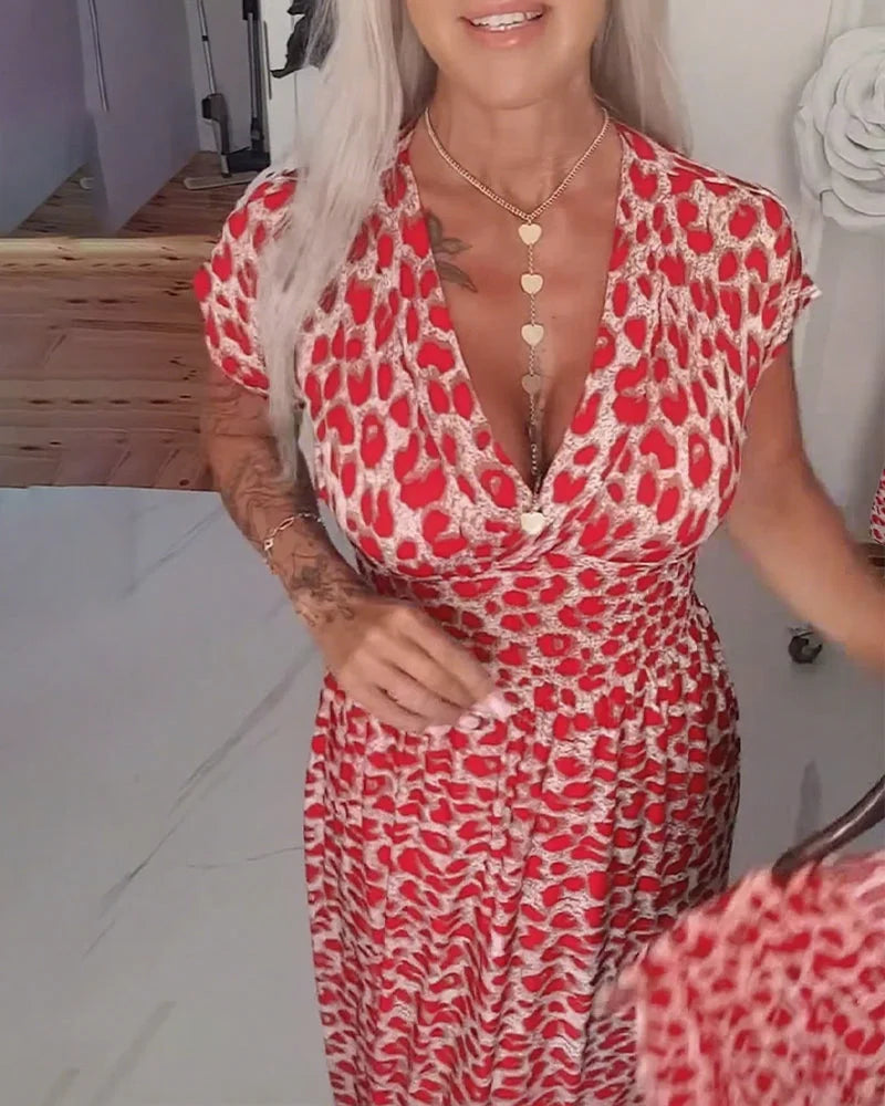 Erendira - Rochie Elegantă Cu Decolteu în V și Imprimeu Leopard