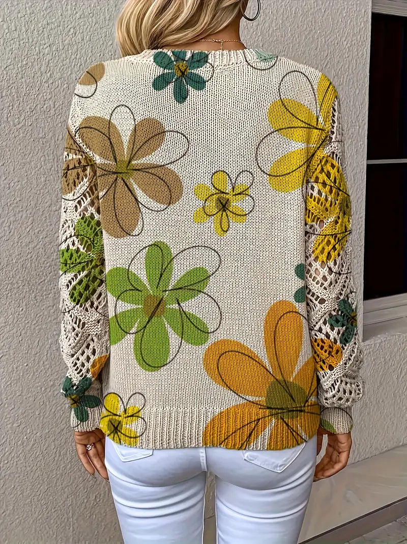 Marzena - Pulover Elegant Cu Mâneci Lungi și Imprimeu Floral
