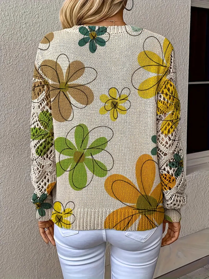 Marzena - Pulover Elegant Cu Mâneci Lungi și Imprimeu Floral