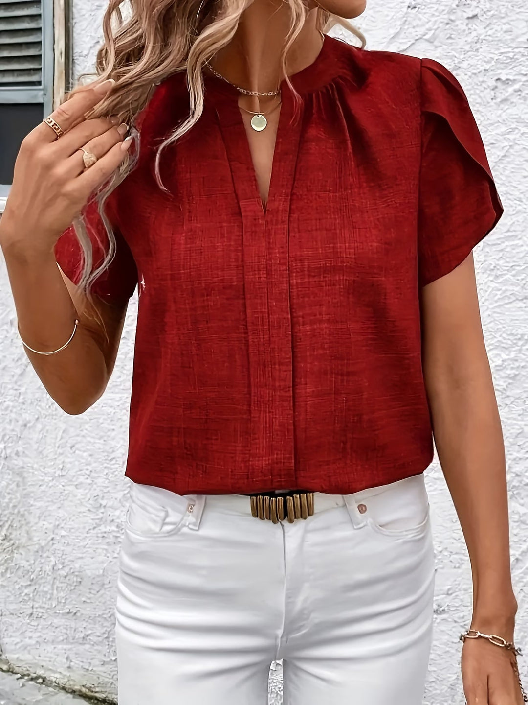 Kacey – Tricou Cu Mâneci Scurte Și Decolteu În V